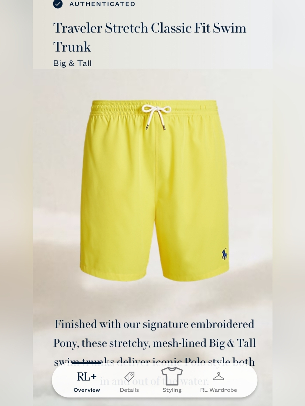 Polo Ralph Lauren Men's Solid Swimsuit Swim Trunks NEW Pockets Pony Yellow NWT